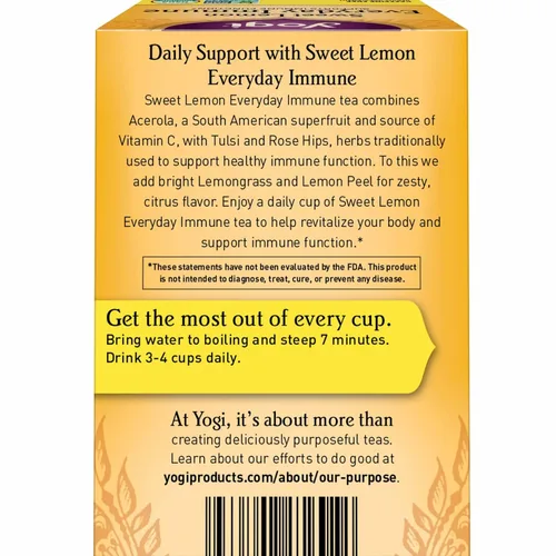 Vista 3 de Yogi Tea Sweet Lemon Everyday Immune – 16 bolsas por paquete (4 paquetes) – Té diario de apoyo inmunológico – Deliciosas bolsas de té de limón