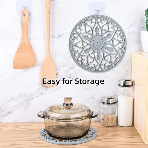 Vista 6 de Salvamanteles para platos calientes, salvamanteles de silicona para ollas y sartenes, salvamanteles tallados para cocina, tapete multiusos