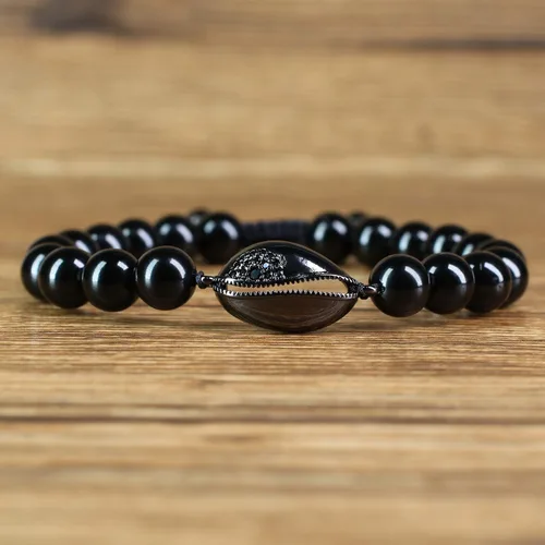 Vista 3 de COAI Pulsera de concha de turmalina negra con cuentas de piedra