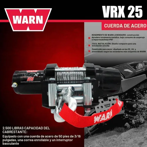 Vista 3 de WARN VRX 25 Powersport Winch 12V - 2,500 lb Clasificación, cuerda de acero, para ATV/UTV