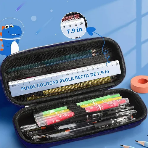 Vista 3 de Estuche para lápices de astronauta 3D para niños y niños, caja impermeable con compartimentos para bolígrafos (azul oscuro)