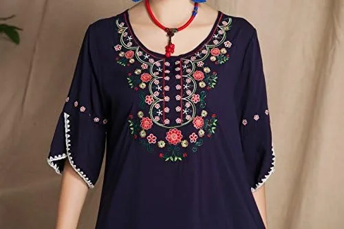 Vista 8 de Blusa mexicana estilo bohemio bordada para mujer