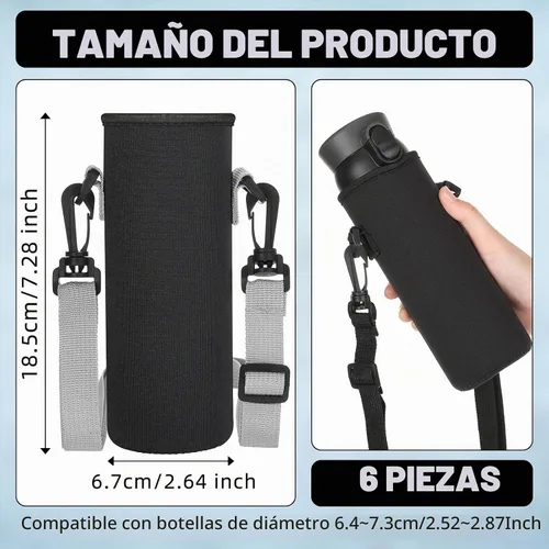 Vista 2 de Rtteri 6 soportes de neopreno para botellas de agua con correa ajustable Negro