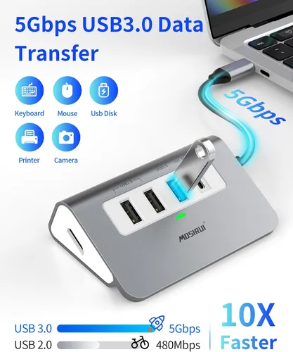 Vista 5 de USB C Hub, Adaptador Multipuerto 5 en 1 USB C a 4K HDMI Hub con USB 3.0/2.0, 100W PD, Estación de Acoplamiento Tipo C