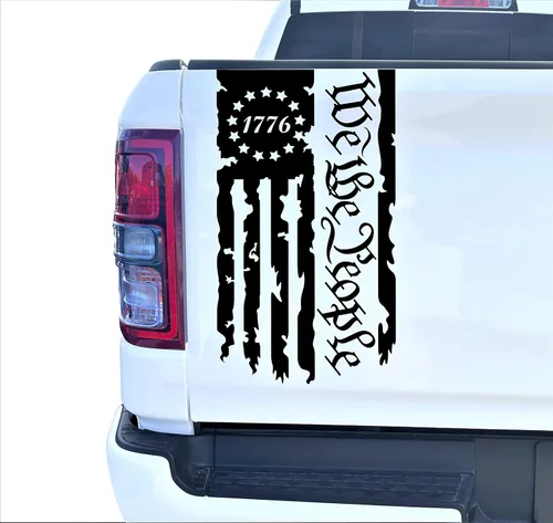 Vista 2 de We The People Betsy Ross Flag 1776 - Calcomanía de vinilo para puerta trasera de camión, 2 unidades, calcomanías de preámbulo de la Constitución