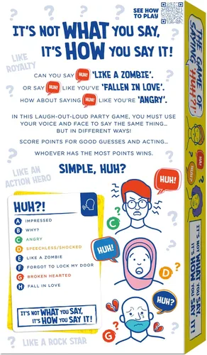 Vista 4 de TOMY The Game of Saying 'Huh?!' - Juegos de cartas de impresiones de voz - Divertido juego de fiesta de actuar y adivinar - Juegos de mesa