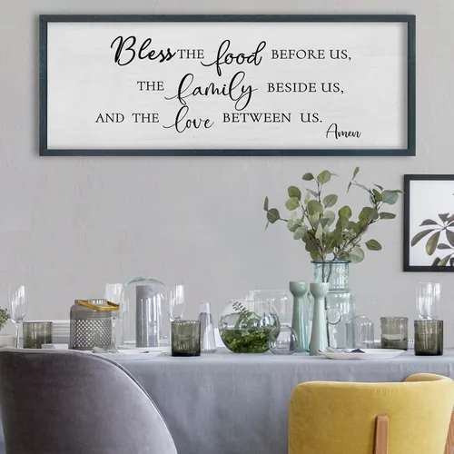 Vista 4 de FZMHASLWW Decoración de Pared para Comedor Bendición Cristiana Bendice la Comida Familia Amor Letrero de Versículo Bíblico 32"×12" Escritura
