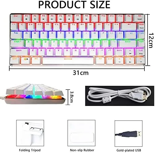Vista 7 de Teclado mecánico para juegos con cable USB de metal mecánico azul teclado para juegos de computadora con retroiluminación LED arcoíris