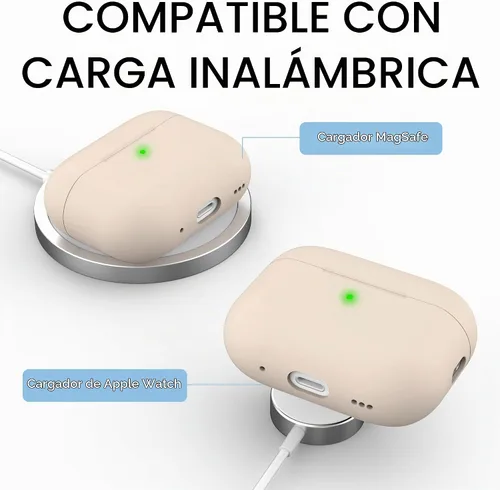 Vista 4 de NIUTRENDZ Funda para AirPods Pro 2 2022, funda protectora delgada de silicona que absorbe los golpes con cordón [LED frontal visible] (beige)