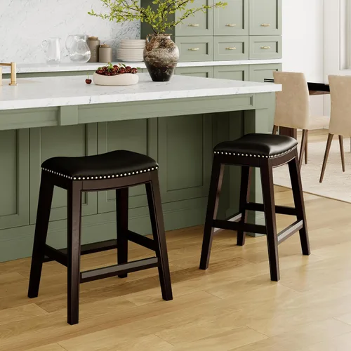 Vista 5 de DTY Indoor Living Durango - Taburete de cuero regenerado, taburete de mostrador de 24 pulgadas, acabado espresso, asiento de cuero negro