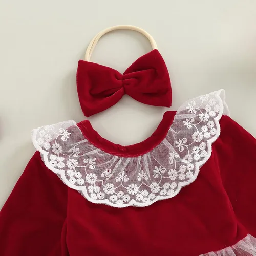 Vista 18 de Mameluco de Navidad para niñas recién nacidas, falda de malla de terciopelo rojo, traje de primera Navidad, regalo de Navidad