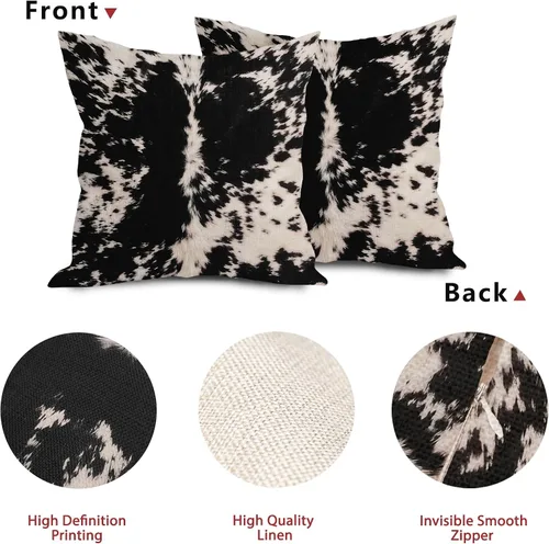 Vista 5 de Fundas de almohada con estampado de piel de vaca de 18 x 18 pulgadas, blanco y negro con manchas de vaca, fundas de almohada cuadradas decorativas