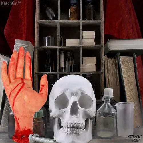 Vista 8 de KatchOn, Accesorio de mano sanguinolenta humana falsa – 10 pulgadas de largo Partes del cuerpo Accesorios de Halloween Manos falsas de miedo