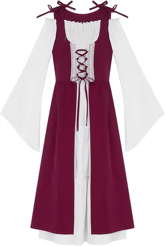 Vista 4 de Alvivi Vestido largo gótico renacentista medieval de princesa para niñas, disfraz de fiesta de Halloween