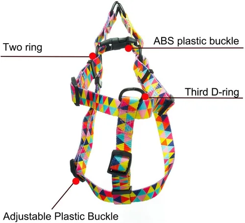 Vista 5 de Arnés para perro hembra, bonito patrón geométrico de triángulos geométricos, hebilla de liberación rápida, cuello halter ajustable para perros