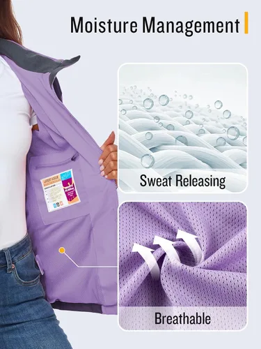 Vista 3 de SaphiRose Chaqueta impermeable para mujer, ligera, para exteriores, con capucha extraíble