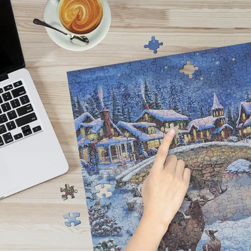 Vista 8 de Rompecabezas de 500 piezas para adultos, rompecabezas grande de 27 x 20 pulgadas, decoración de Papá Noel de invierno para fiestas familiares