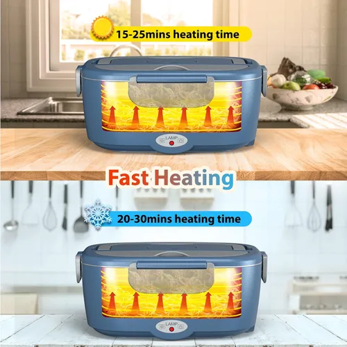 Vista 2 de Sitlais Lonchera eléctrica para adultos, calentador de alimentos portátil de calentamiento rápido con 2 recipientes de acero inoxidable 304 de 53