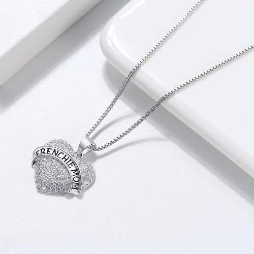 Vista 2 de Ginger Lyne - Collar de corazón para mamá francesa para mujer, colgante de perro cachorro y cadena de caja, collar de bulldog francés para ella