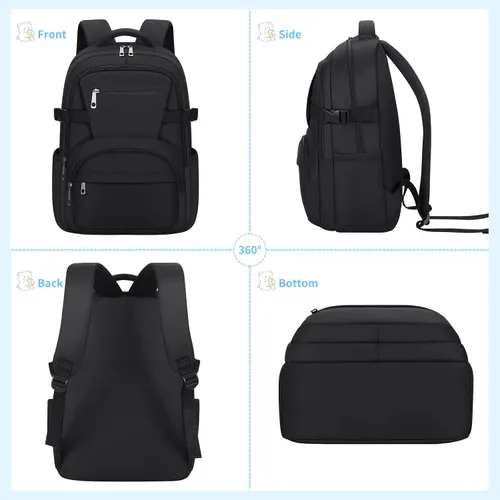 Vista 6 de Linda mochila para la escuela, niñas, niños, mochila escolar estética para mujeres, mochila de viaje para computadora portátil y niños, Negro