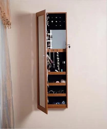 Vista 7 de Veemuaro Armario de joyería, organizador de joyas montado en la paredpuerta de 47.2 pulgadas de alto, con espejo, caja organizadora de joyas