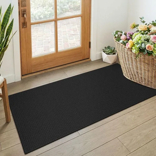 Vista 130 de KOZYFLY - Tapete para puerta de interior, lavable, pequeña, antideslizante, con respaldo de goma, felpudo de algodón para el hogar, color negro