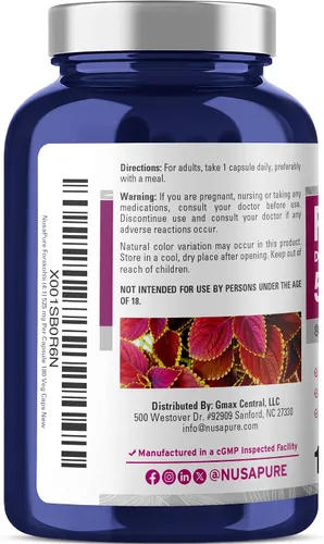 Vista 3 de NusaPure Forskohlii Cápsulas, 525 mg, 180 cápsulas vegetales (sin OMG, veganas)