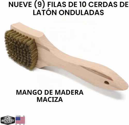 Vista 3 de Cepillo de alambre de latón, mango grande de madera dura de 9 pulgadas