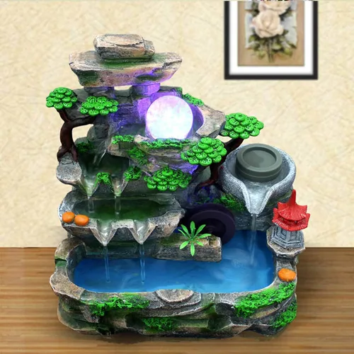 Vista 10 de Fuente de rocalla, fuente de agua de mesa, cascada china de escritorio Fengshui para interiores con lámpara LED efecto de atomización, adecuada