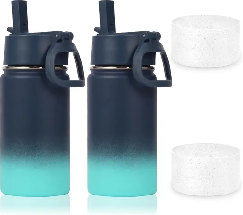 Vista 39 de Volhoply Botella de agua de acero inoxidable aislada de 14 onzas con tapa de pajita y funda de silicona, sin BPA, fácil de usar para niños y niñas