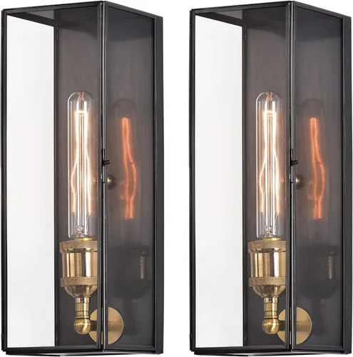 Vista 8 de Farol de pared de latón macizo para exteriores, lámpara de porche exterior con vidrio templado, iluminación de pared rectangular impermeable