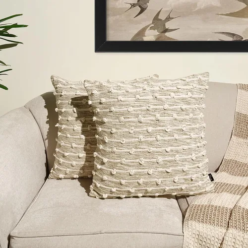 Vista 3 de Chardin home Malibu Boho - Funda de almohada decorativa tejida a mano (juego de 2). Fundas de almohada cuadradas tejidas de algodón suave y cálido
