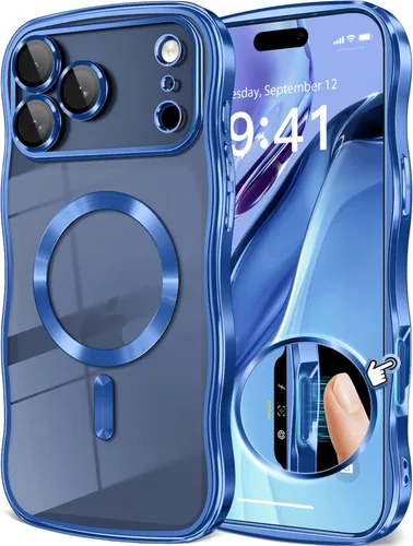 Vista 18 de GVIEWIN Funda para iPhone 16 Pro Compatible con MagSafe, Mejorada [Protección Completa de la Cámara][Marco de Ondas Lindo][Protección de Grado