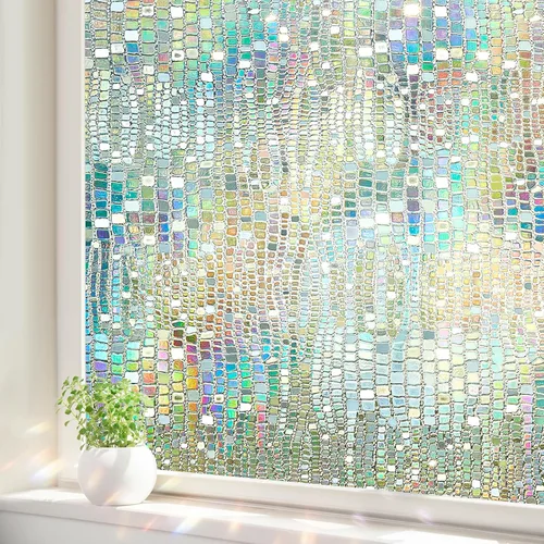 Vista 11 de Película de privacidad para ventana, películas de vidrio manchado para ventana 3D arco iris decorativas, adhesivo estático, tinte de ventana Arco