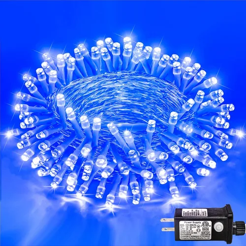 Vista 12 de Guirnalda de 120 luces LED rojas impermeables para exteriores, luces de Navidad rojas de 40 pies, 8 modos, cable transparente, guirnalda de luces