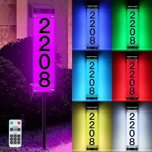 Vista 7 de Números solares de casa para exteriores, letrero de dirección solar iluminado placa números de dirección para casas, impermeable, LED, alimentado