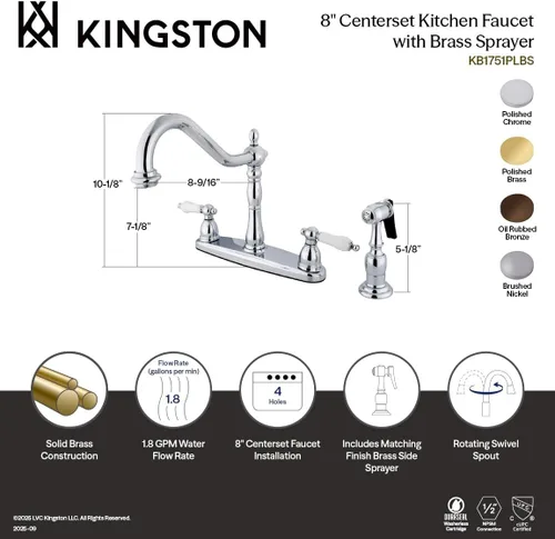 Vista 4 de Kingston Brass KB1755PLBS Heritage - Grifo de cocina central de 8 pulgadas, bronce aceitado