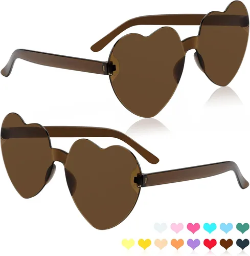 Vista 112 de Lentes de sol con forma de corazón, 2 pares de lentes de sol en forma de corazón, gafas de sol rave para mujeres, regalos de fiesta