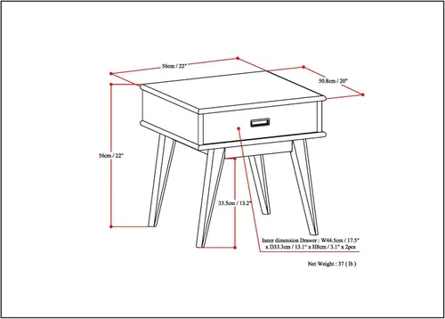 Vista 2 de SIMPLIHOME Draper - Mesa auxiliar rectangular de madera maciza de 22 pulgadas de ancho con cajón de almacenamiento en marrón caoba medio, mesita