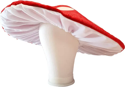 Vista 2 de Sombrero de hongo original para disfraz de cosplay, gorra roja con puntos blancos, de gran tamaño y mantiene