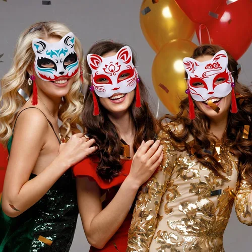Vista 7 de 45 máscaras de zorro Kitsune Anime japonés para Halloween