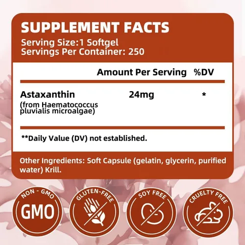 Vista 7 de ALLBIZ Astaxantina 24 mg 250 cápsulas blandas Suministro para 250 días Suplemento antioxidante premium que apoya la salud de los ojos