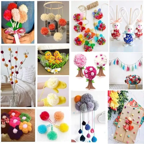 Vista 6 de Kit de fabricación de pompones, kit de telar de tejer con pompón, aguja para tejer de bolas, manualidades, kit de herramientas de ganchillo