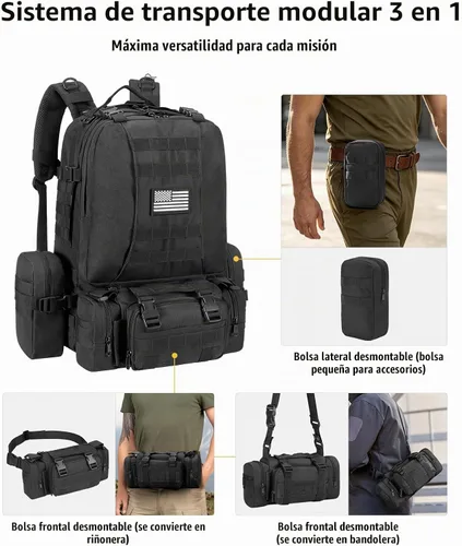 Vista 2 de CVLIFE Mochila táctica militar de asalto mochila Molle desmontable 01-negro con parche