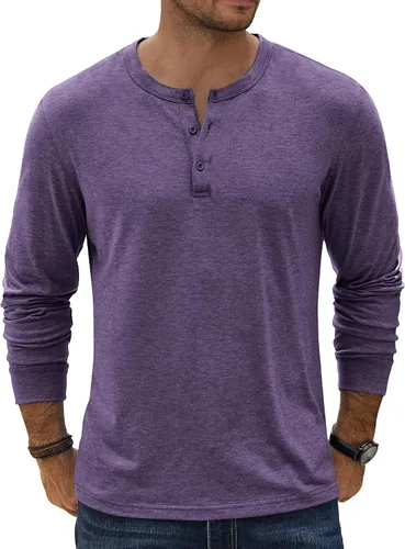 Vista 18 de COOFANDY Camiseta Henley de Manga Larga para Hombre Camisas Pullover Casuales Ligeras Camisetas Básicas Suaves Elásticas Tops de Otoño