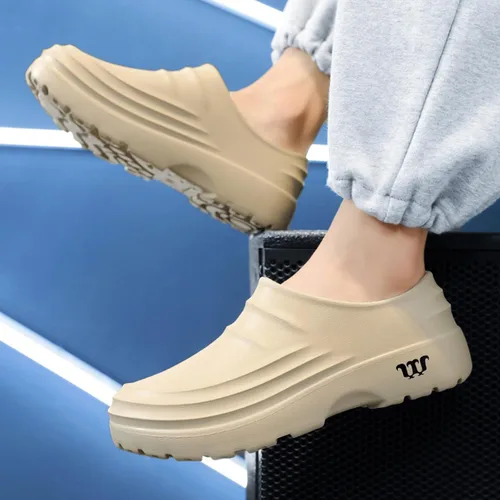 Vista 8 de Zapatos de cocina antideslizantes para hombres y mujeres, resistentes al aceite, impermeables, con suela de goma antideslizante, cómodos zuecos