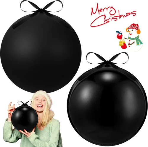 Vista 10 de Zubebe 2 adornos de Navidad gigantes rellenables de 8 pulgadas con cintas, bolas de Navidad de plástico de gran tamaño para decoración de césped al