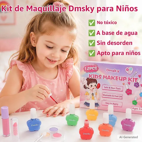 Vista 2 de Dmsky Kit de maquillaje para niños para niñas, juego de maquillaje