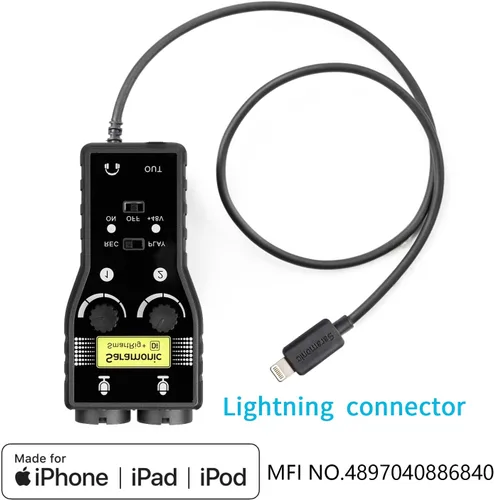 Vista 3 de Preamplificador de micrófono Lightning compatible con iPhone 11 X 8 7 6 Vlog, Saramonic 2 canales Lightning Mic XLR e interfaz de guitarra de 0.248