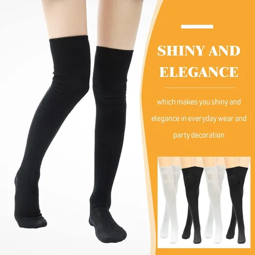 Vista 3 de 4 Pairs Thigh High Socks for Women Knit Socks Long Over the Knee Soft Material Socks Leg Warmers